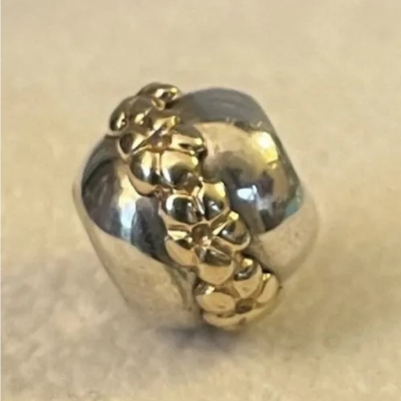 Pandora Sterling Silver and 14k Gold SATURN FLOWER Charm - Picture 2 of 6